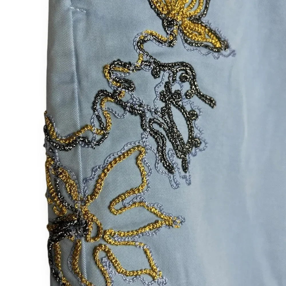 Anthropologie History Repeats Pants Blue Embroidered Beaded Metallic Size 38‎ 2